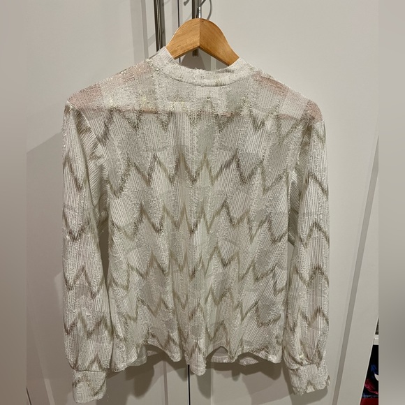 Semi sheer, gold w soft feather-like detailed Zara top. M. Deep plunge back. - Picture 1 of 5